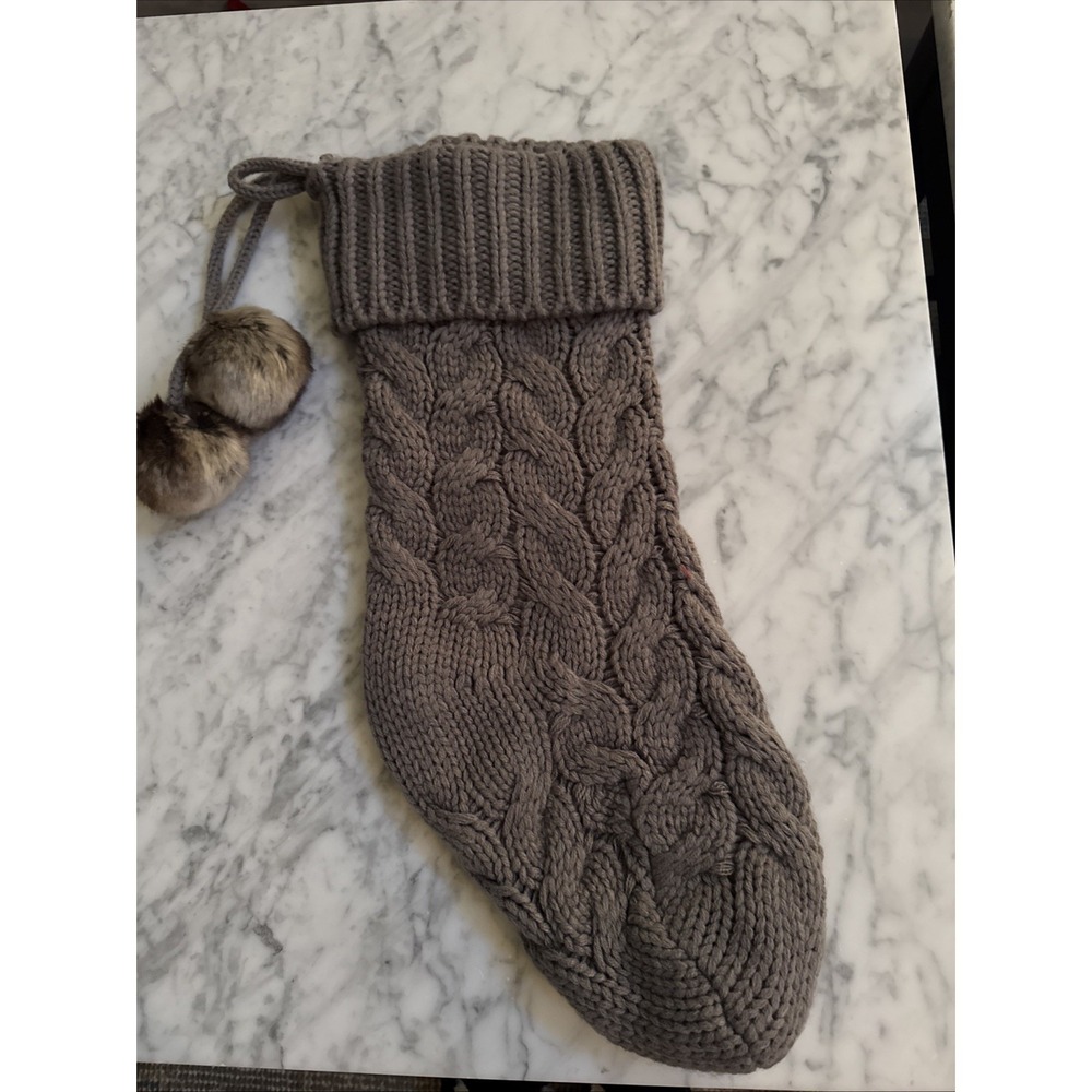 Cable Knit Christmas Stocking Gray Farmhouse Fleece Lined Cozy Cabin